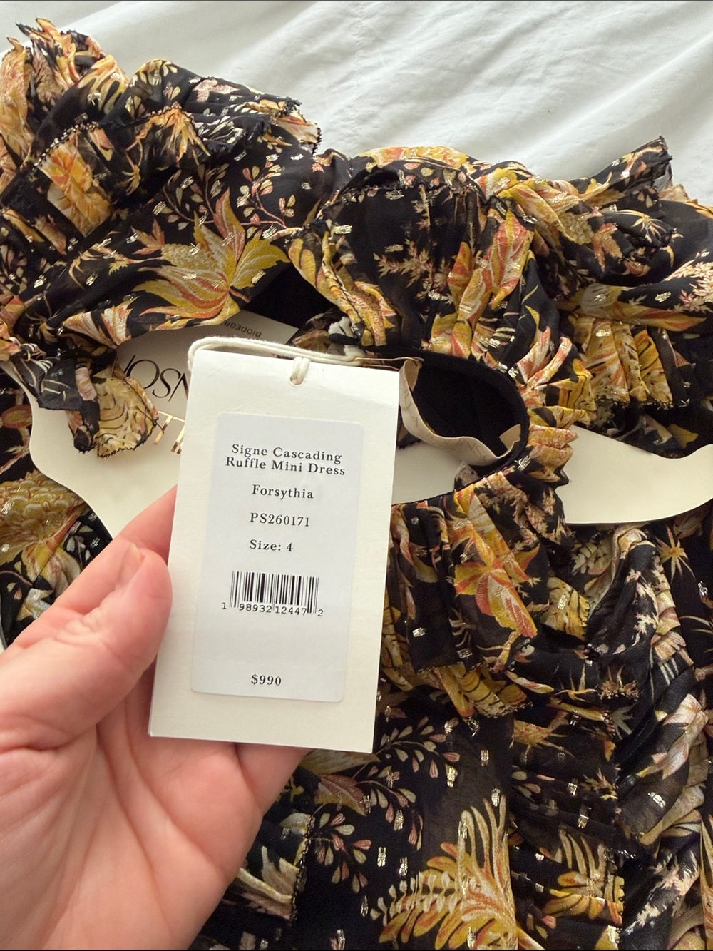 Ulla Johnson Black & Gold Floral Ruffle Dress - Picture 3 of 3